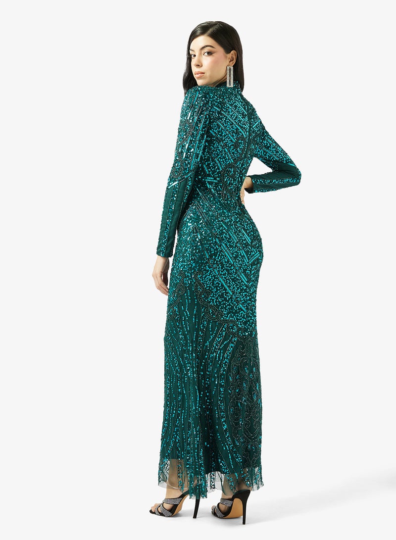MARYISA High Neck Sequin Maxi Dress - Image 2